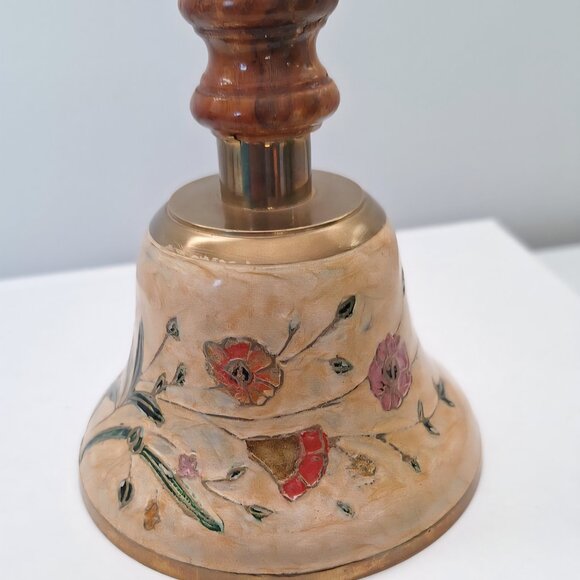 Vintage Brass & Wood Bell - Floral Cloisonne - Picture 5 of 5
